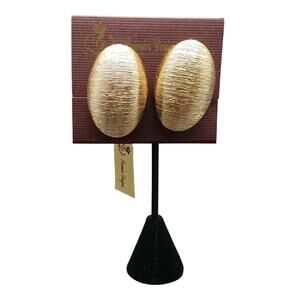 Premier Designs Large Gold-tone Oval Textured Clip-on Earrings NOS